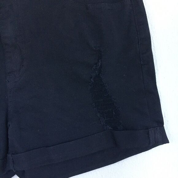 Kancan Denim Shorts 13/30 Black High Rise Distressed Cuffed Stretch Y2K Edgy - Picture 5 of 12